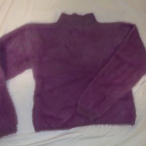 Purple Fuzzy Turtleneck Cropped Sweater